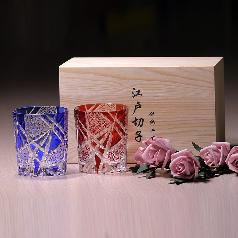 Delicate Glasses 270ml Edo Kirik oGift Package Exquisite Hand Cut To Clear Red Crystal Drink Water Glass Whiskey Cup Wine Glass