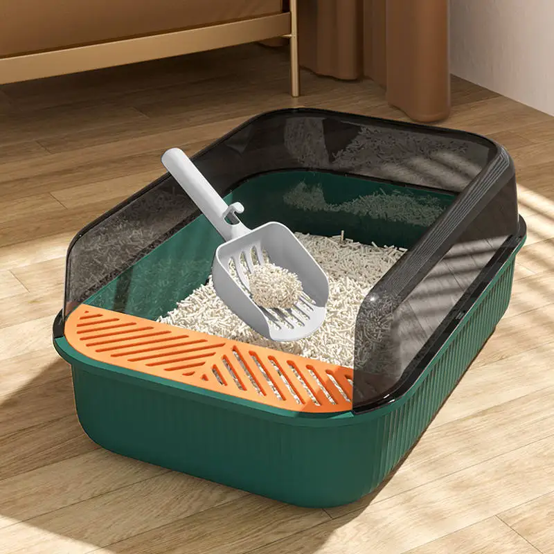 Wholesale Large Square Easy Cleaning Cat Litter Box Eco Friendly Plastic Cats Sandbox Toilet Cat Litter Box and Accessories