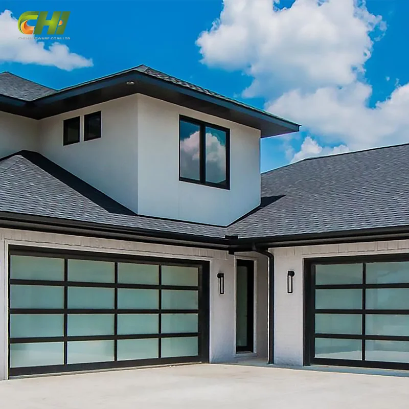 CHI Wholesale Full View American Section Modern Panel Aluminum Glass Automatic Glass Garage Door for Homes