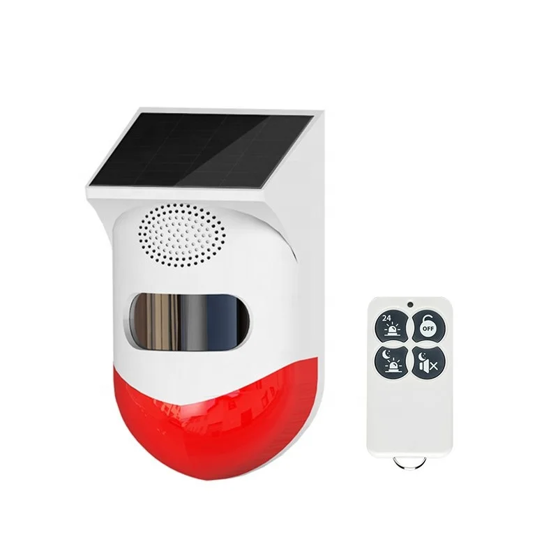 Premium Wireless Solar Alarm Siren With Remote Sound Strobe Light Motion Detector Solar Motion Sensor