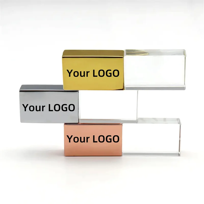 Luxury Rose Gold Pen Drive 2.0 3.0 Mini Glass 8gb 16gb 32g 64gb 128gb 256gb Custom Logo Pendrive Crystal Usb Stick Flash Drive
