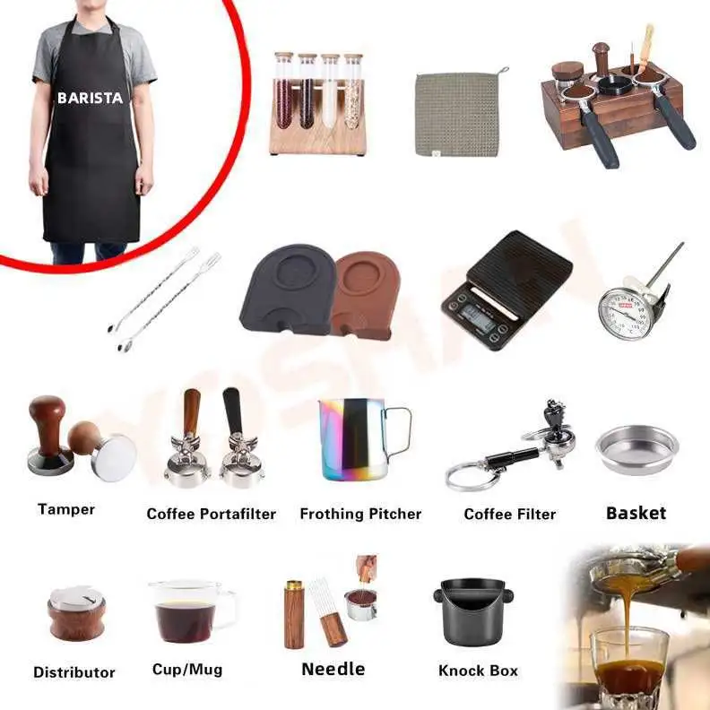Barista Kit Espresso Supplies Bar Shop Accessories Set Scale Tamper Stand Towel Timer Pitcher Knock Box WDT Needle Coffee Tool