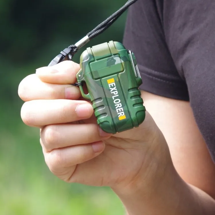 Outdoor Waterproof Windproof Dual Arc Lighter Survival Lighter for Camping with USB Cable Rechargeable