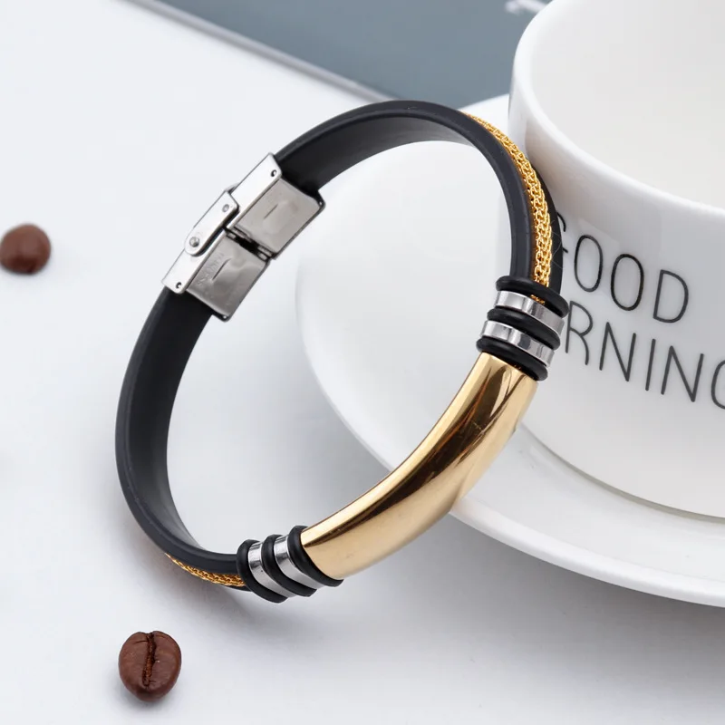 Europe Hot Selling Stainless Steel Bracelet for men in gold and silver color cheap price silicone wristband Fashionable Jewelry