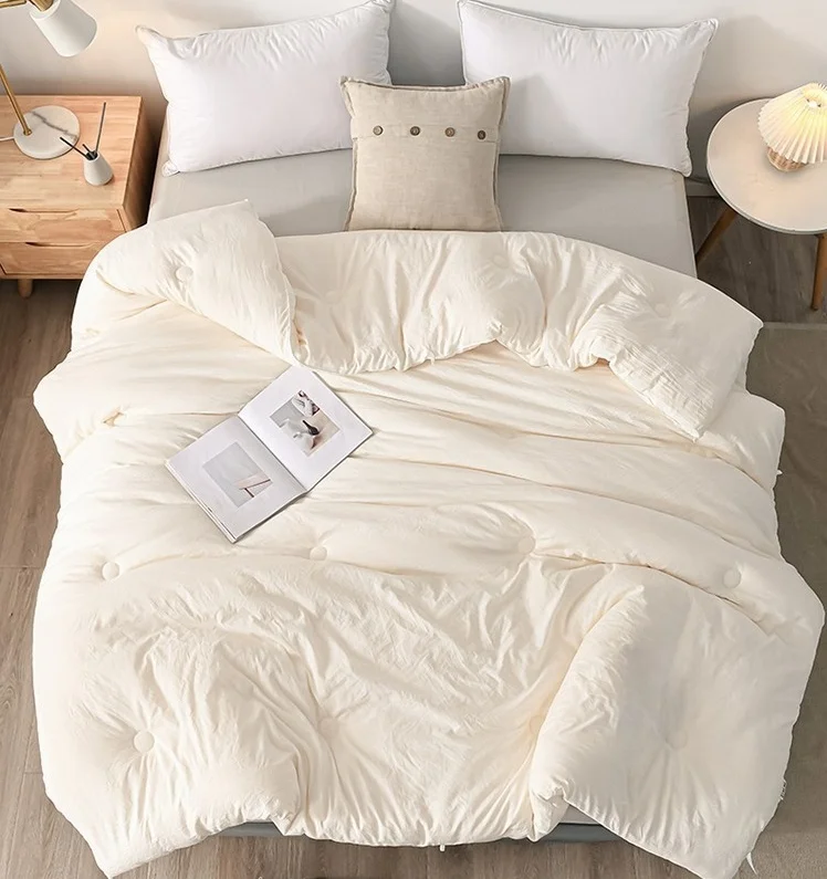 Wholesale Custom logo Soft Warm 100% Cotton+Soybean Fiber White Quilt