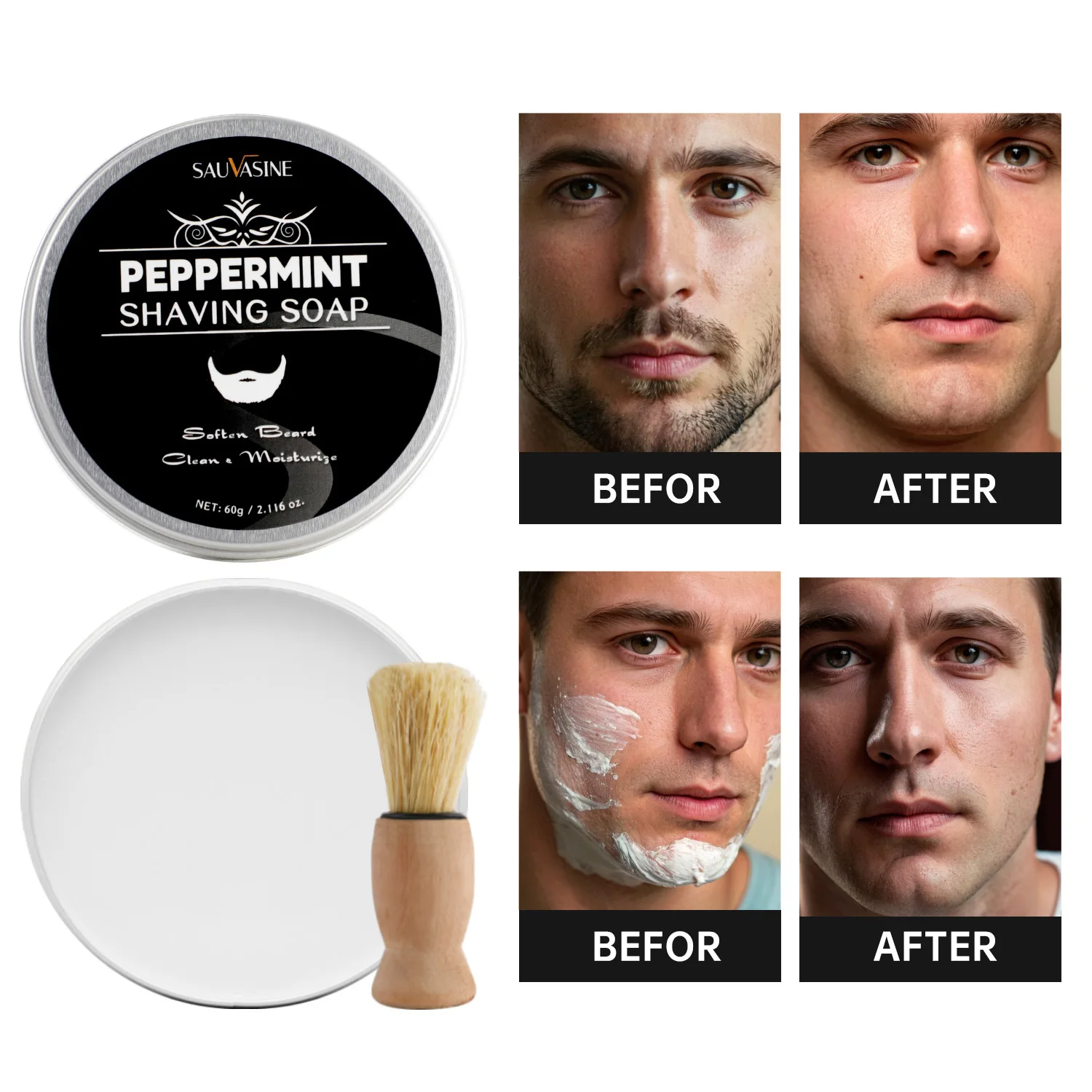 Wholesale high quality low price 60G Mint shaving soap with brush