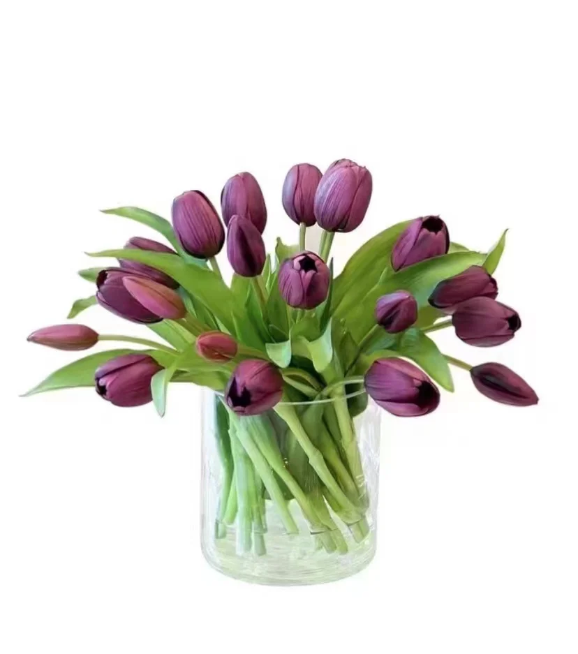 Artificial soft rubber tulip PE latex silicone tulip flower artificial flower moisturizing hand feeling 5 tulips bouquet