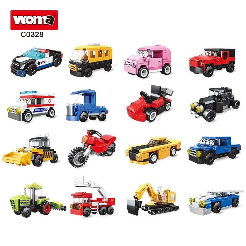 Wholesale Customize Assemble Bus Vehicle PuzzleToy Model Police Cars City Train Toy 16 In 1 toys Sets Building Block Car