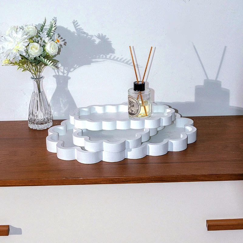 Home Decor Black and White Wooden Sarving 3pc/Set Tray Customized Wooden Scalloped Platter Tray