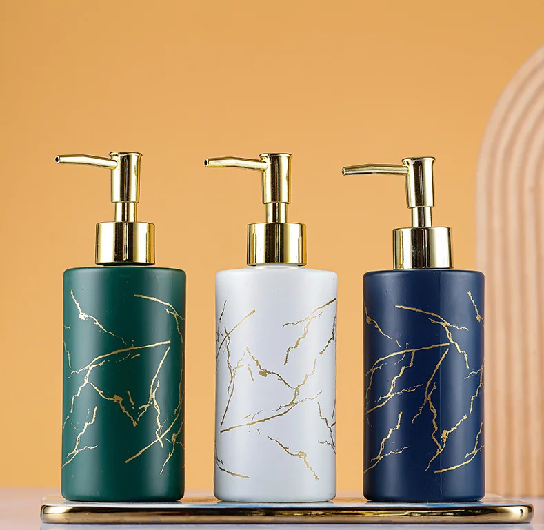 Luxury 320ml Marbling Glass Pump Bottle for Shampoo Bath & Toilet Supplies