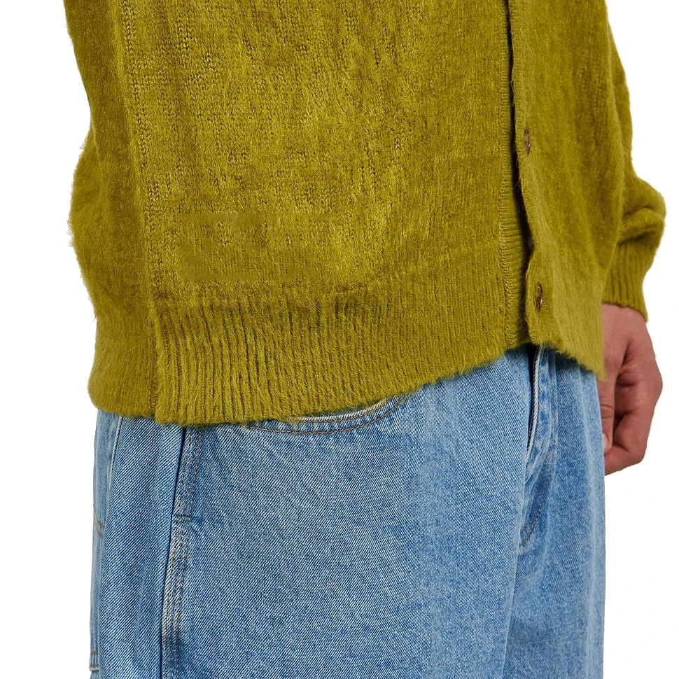 Korean Fashion Designer Fuzzy Mohair Custom Logo Long Sleeve Cardigan Knitted Shirt Polos Knitwear Pullover Sweater For Man