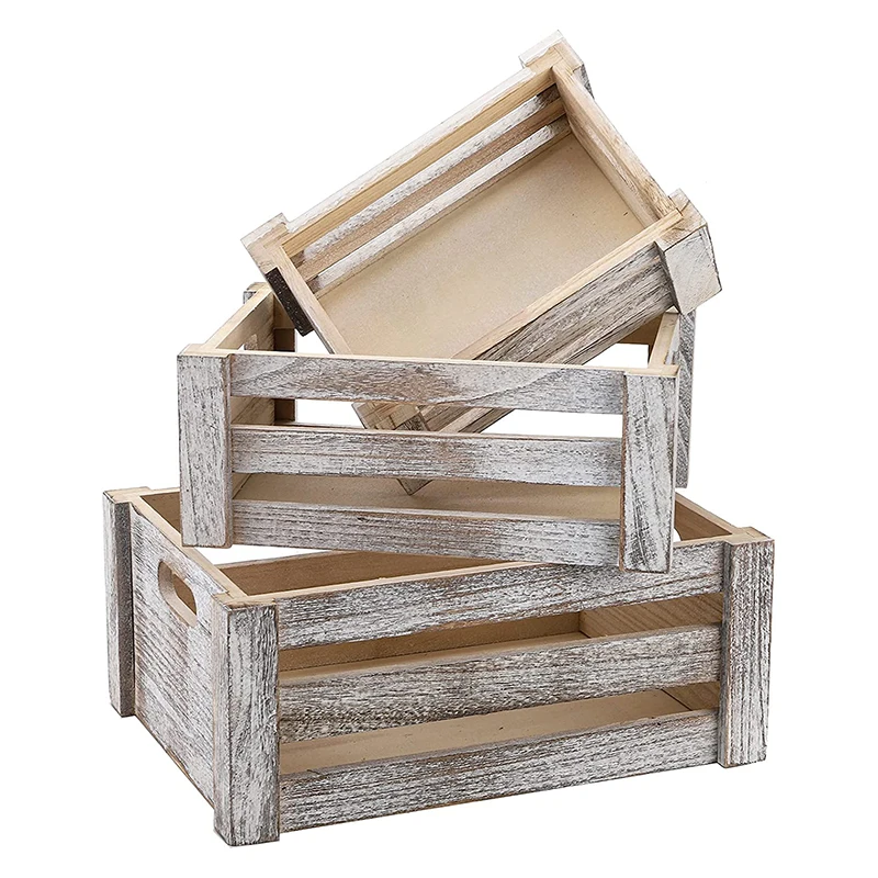 Wooden Nesting Storage Container Box Rustic Farmhouse Wood Fruit Crate