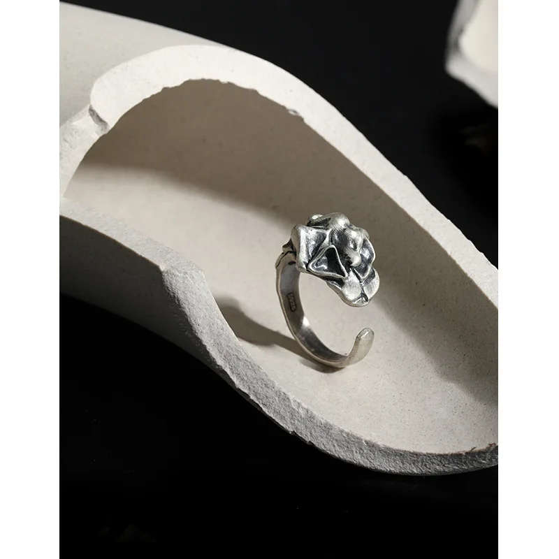 INS vintage irregular textured concave and convex ring surface wrinkled and broken handmade adjustable open ring for women