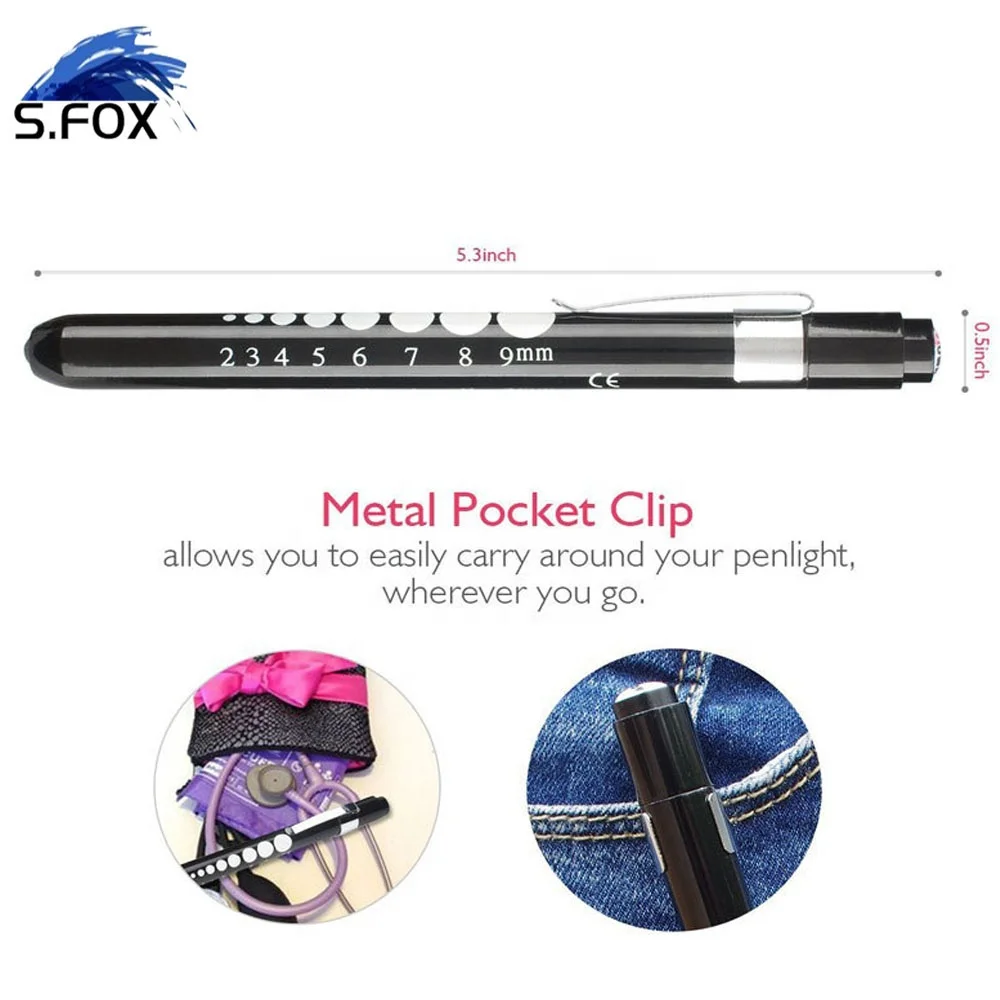 Blister Gift Packing Engraved LOGO Metal Medical Doctor Pen Flashlight with Scale Pupil
