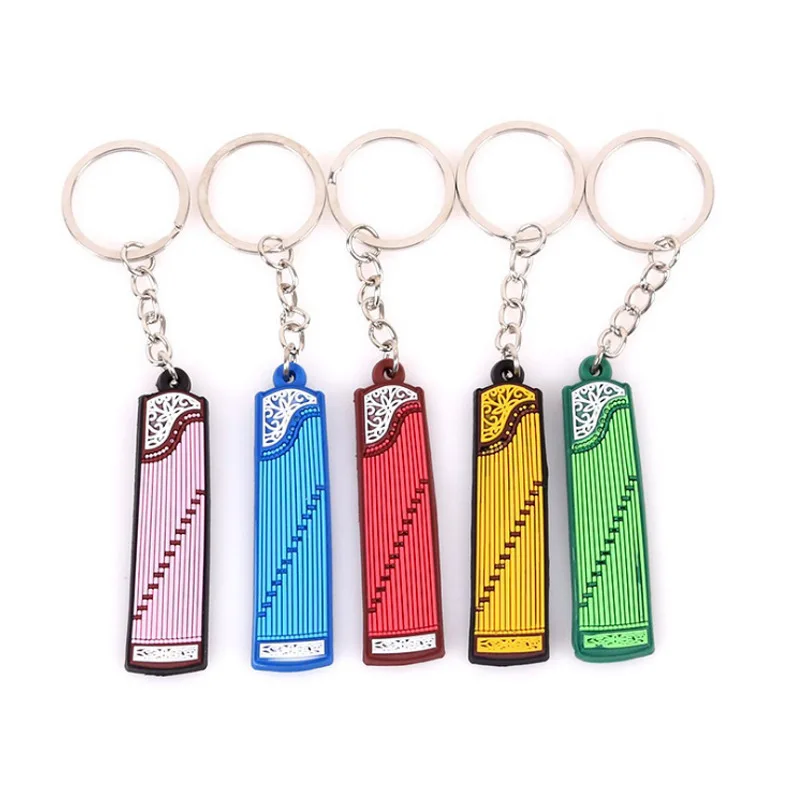Cartoon Design Physical Music Instruments Silicone Guitar PVC Soft Plastic Keychain Small Gift Keychain Pendant