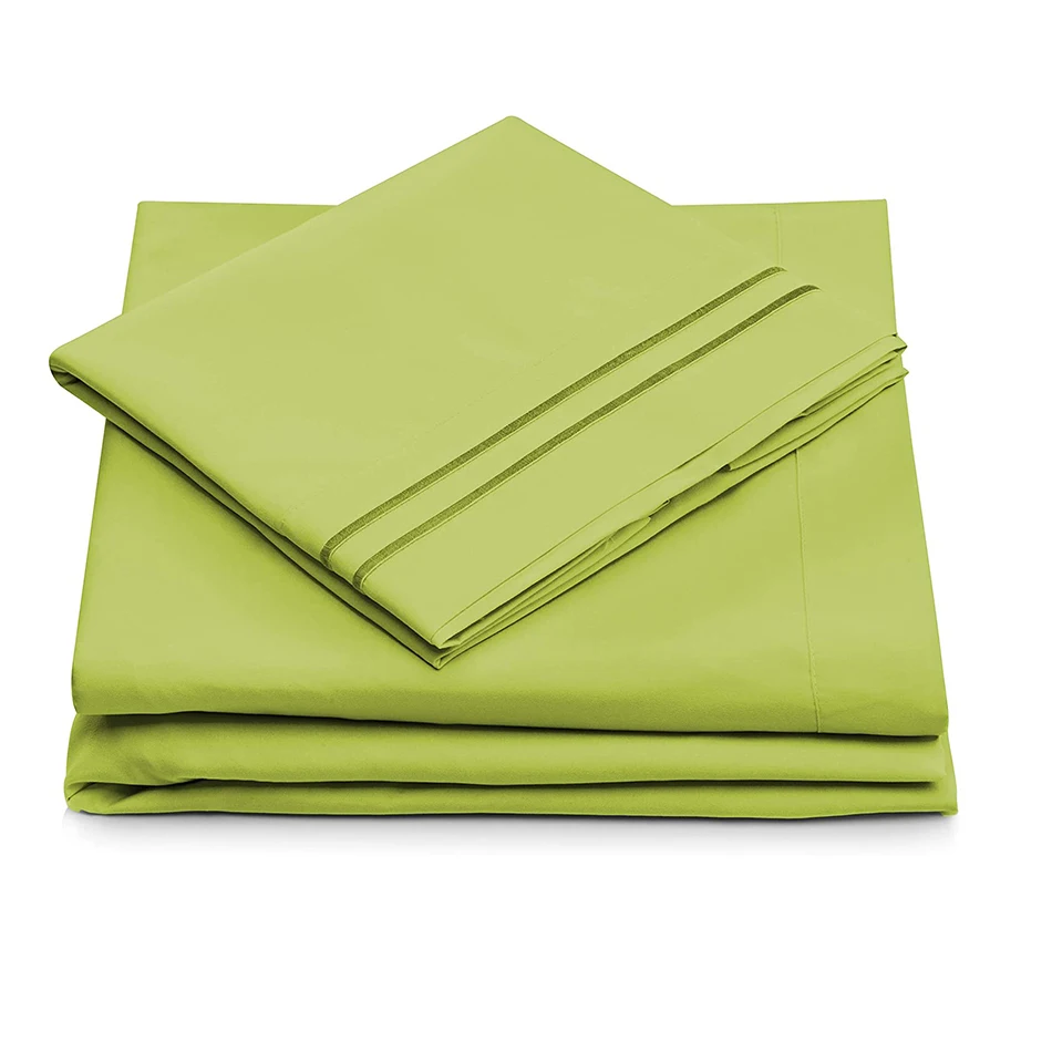 TWO lines embroidery luxury line bed sheet 85gsm polyester microfiber fabric sheet set 4pcs