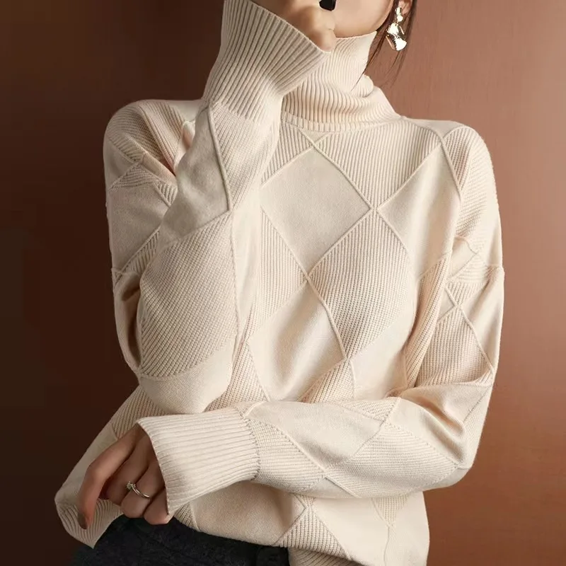 Winter Fashion lady  turtleneck new arrival plus size loose cable knit women sweaters