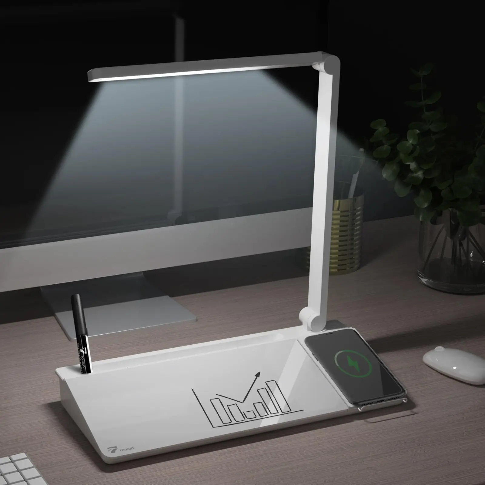 Desk Whiteboard with Wireless Charger Charging Station, Desk Board Buddy with Adjustable Foldable Desk Lamp