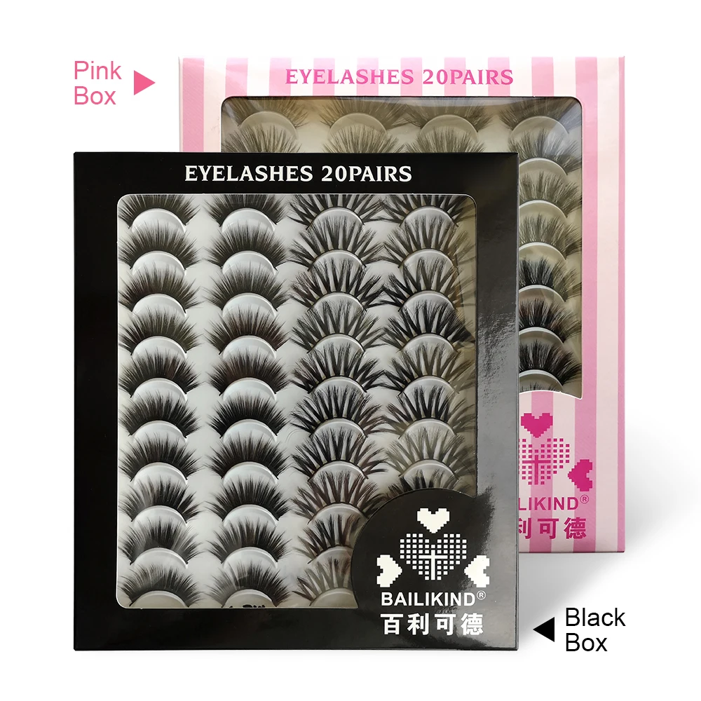20 Pairs 3D 25mm Mink False Eyelashes Handmade Wispy Fluffy Long Lashes Natural Eye Extension with pink eyelash packaging