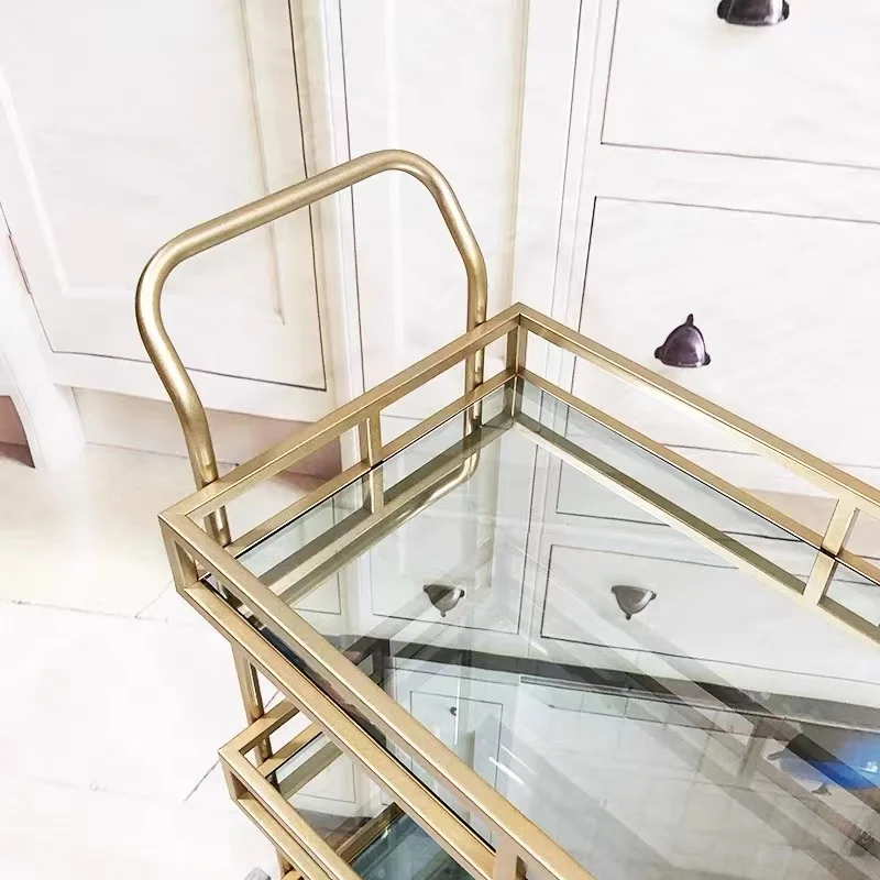 Nordic Gold Dining Car Hotel Kitchen Mobile Trolley Three story Beverage Car Home Restaurant Fruit Beverage Car