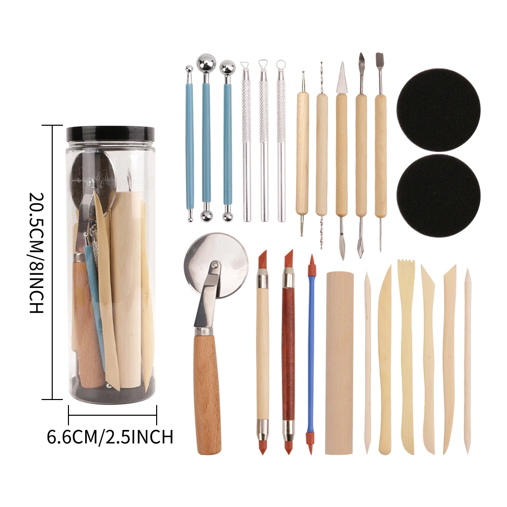 Opeth 24pcs Wooden Art Pottery Sculpting Modeling Clay Dotting Tools Set Various Types