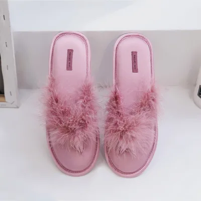 
Comfortable Crane Fur Flip Flop for Ladies Velvet Non-Slip Sandals Fashion Indoor House Slippers 