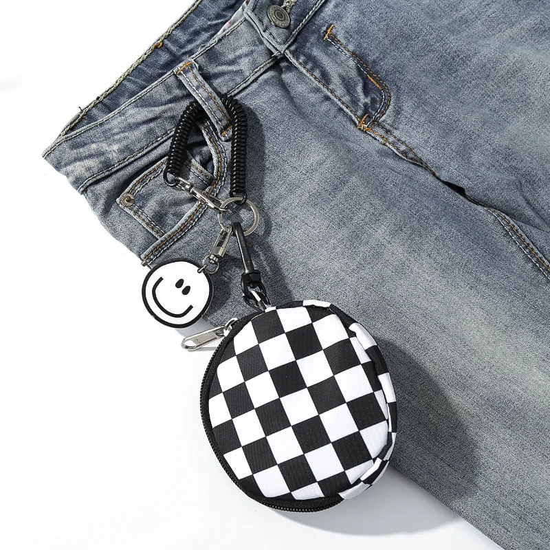 Fashion brand chessboard Plaid coin purse schoolbag backpack pendant ins key chain mini headset storage bag women