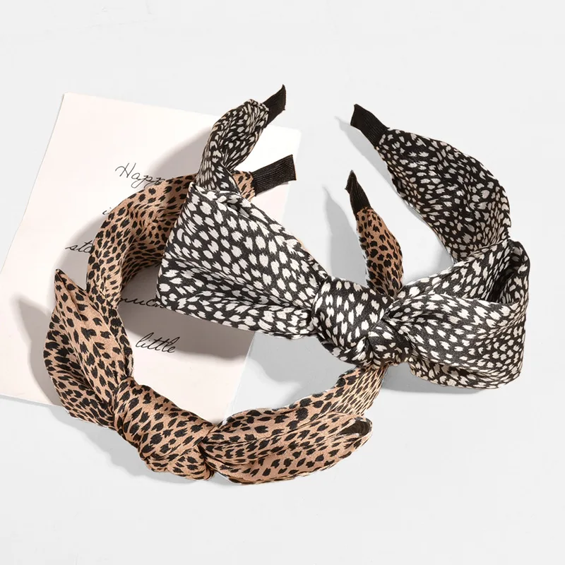 European and American Wide-brimmed Headband Fresh Fruit Style Leopard Chiffon Cross Bow Headband