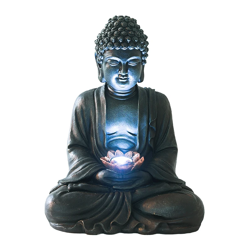 solar buddha lamp,gray buddha statue,garden buddha light