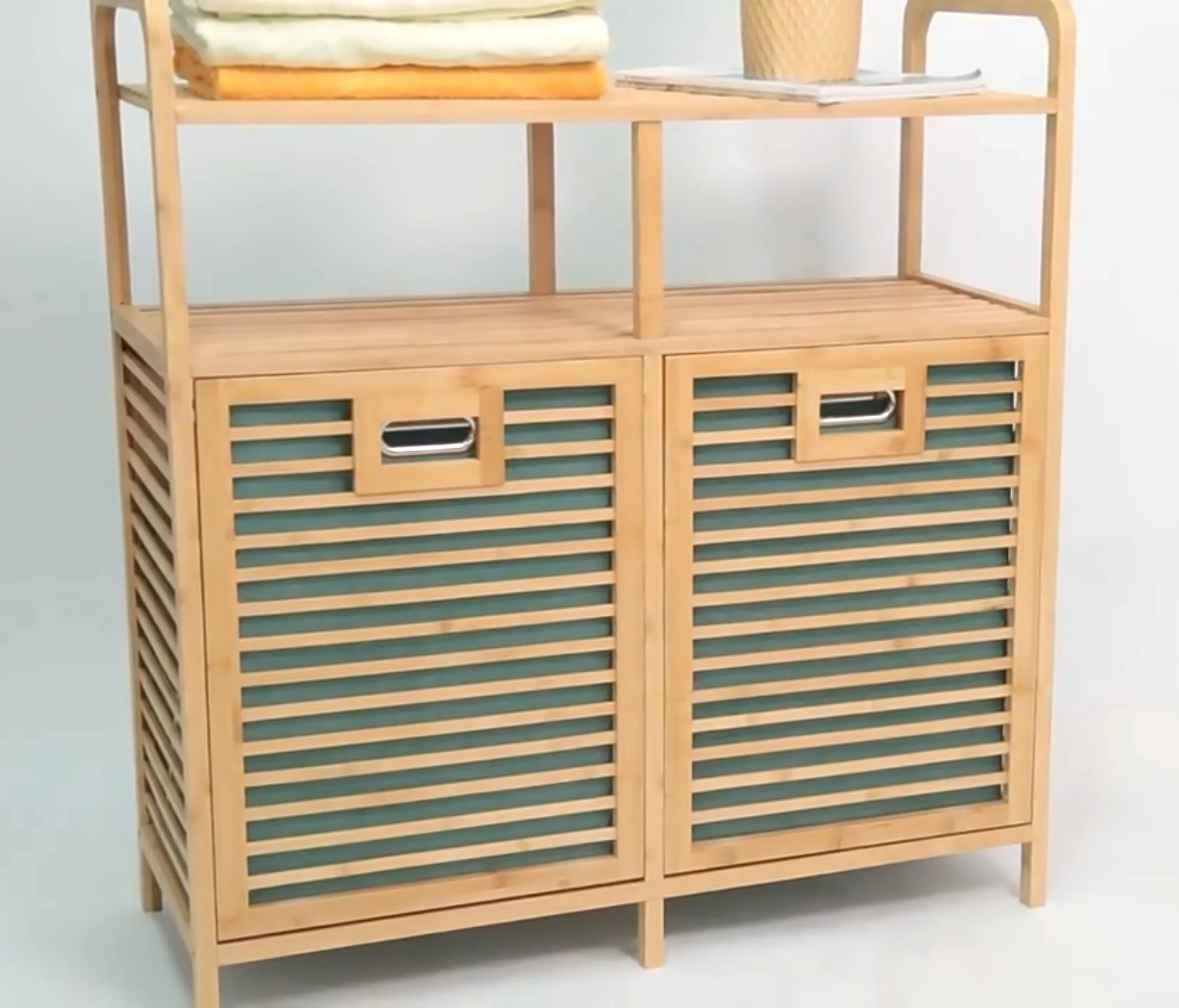 Wholesale Factory Bamboo Organizer Bathroom Shelf Wooden Storage Shelves Dirty Clothes Laundry Basket