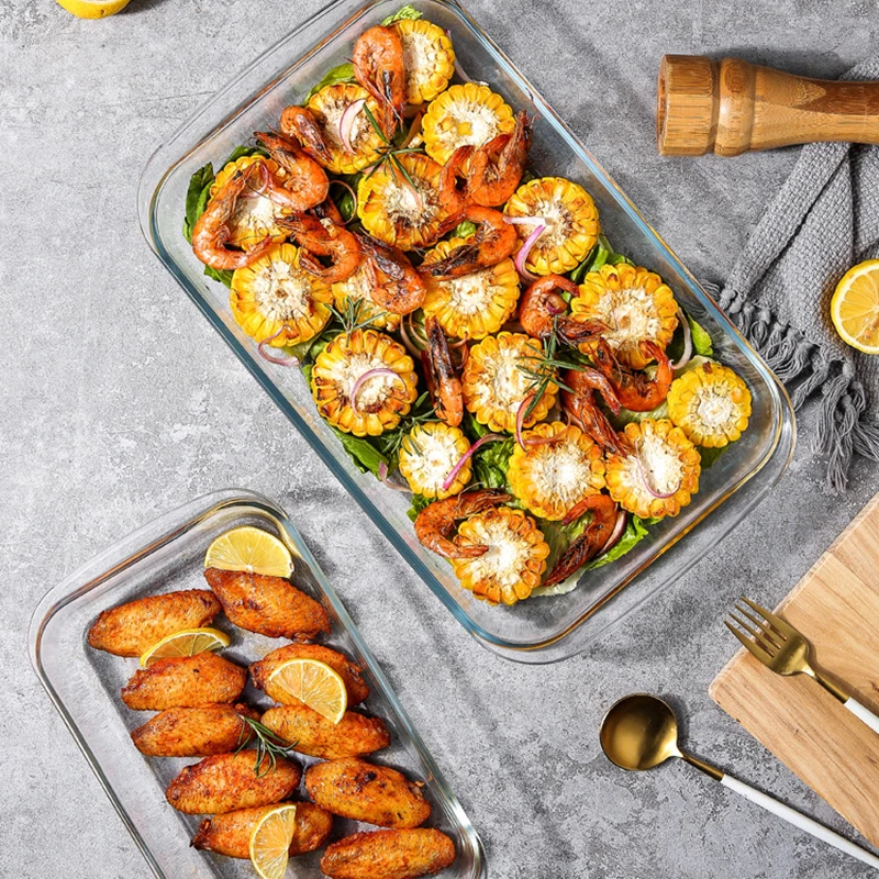 Оптовая продажа прямоугольная Безопасная Печь 2 л высокая жаропрочная посуда из боросиликатного стекла противень для выпечки кухонный холодильник с ручками