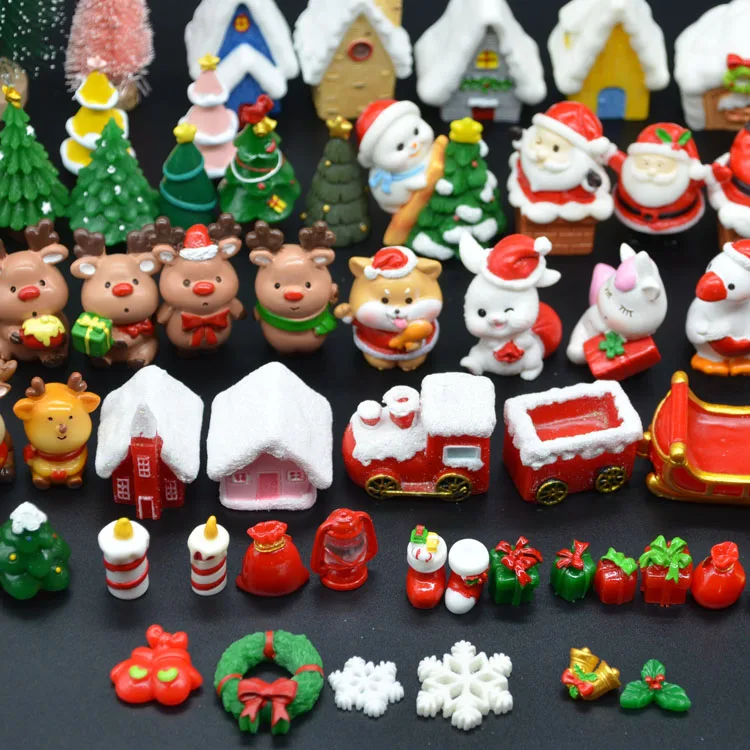 resin diy gift set little people toddler human figure of ornament christmas themed mini figurines xmas tree snowman children toy