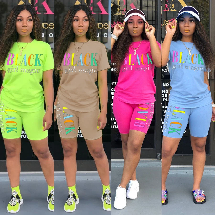 
Wefans In stock fast delivery Color black print best quality summer plus size two piece short set women clothing 