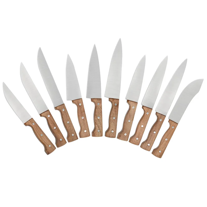 Factory wholesale 10pcs customized stainless steel kitchen steak knives set with wooden handle