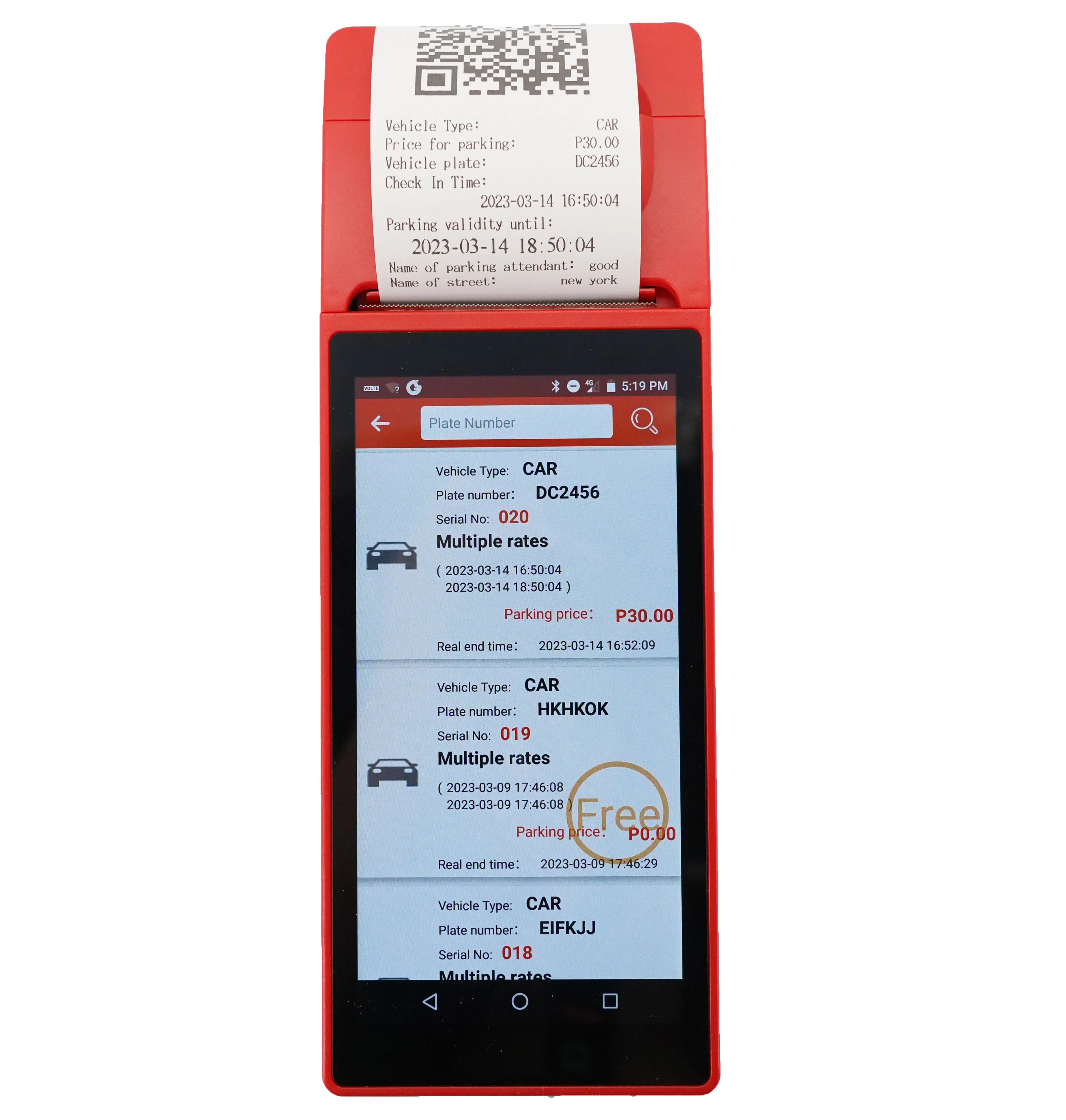 nfc credit card reader car parking pos system with ticket printer mobile handheld pos printer android portable terminal