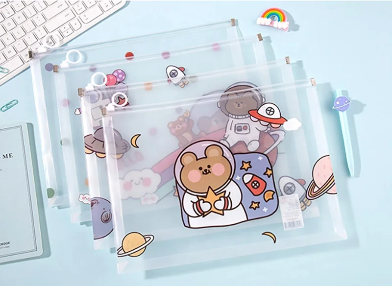 OMOI Custom Logo Factory PVC A4 A5 A6  Waterproof Clear Transparent Stationery Document Bag File Folder Organizer Storage