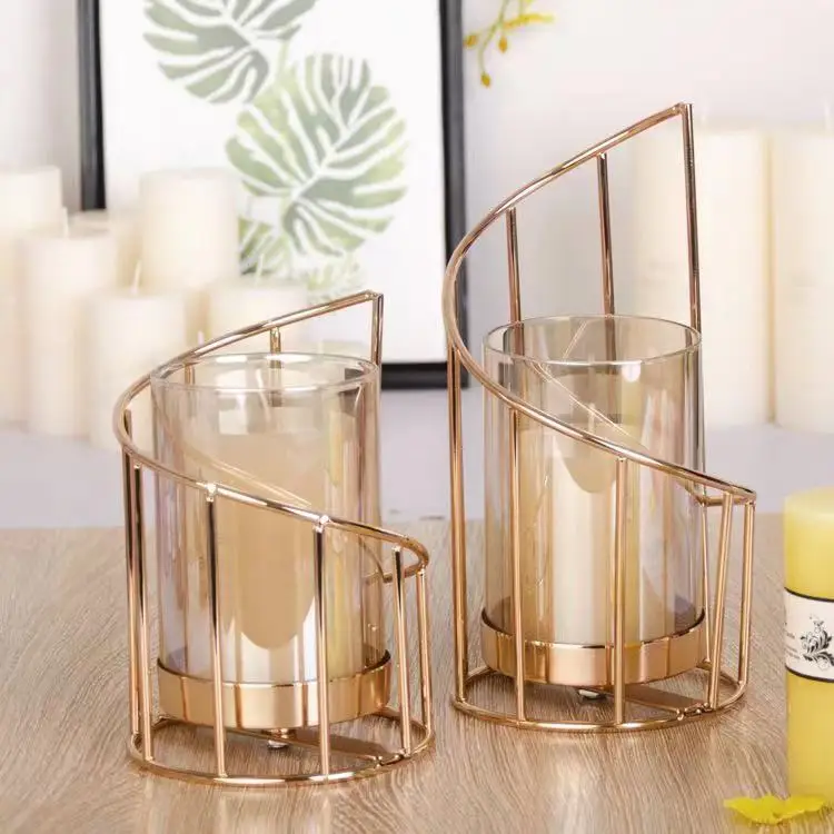 Set of 2 European metal candlestick holders dining table creative romantic iron electroplating Wedding Gold
