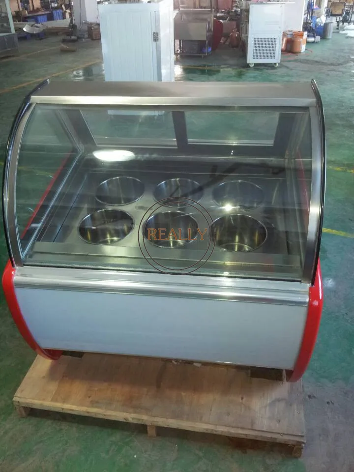 Curved Glass Commercial Giant Gelato Ice Cream Cone Display Chest Freezer Showcase Cabinet for Sale