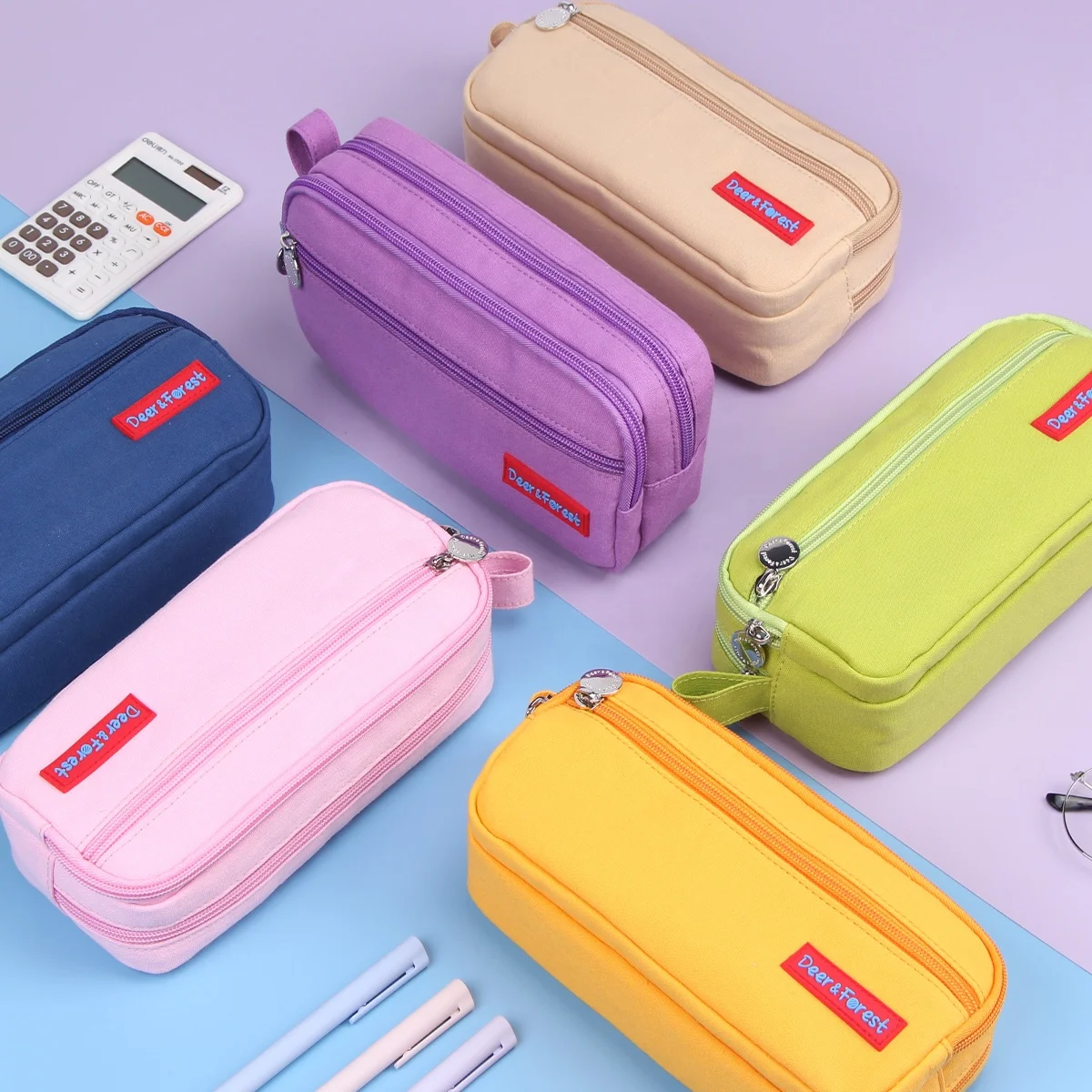 Custom Solid Colour durable multifunctional neutral pen bag pencil school cute bag large With Compartment pencil case for girls