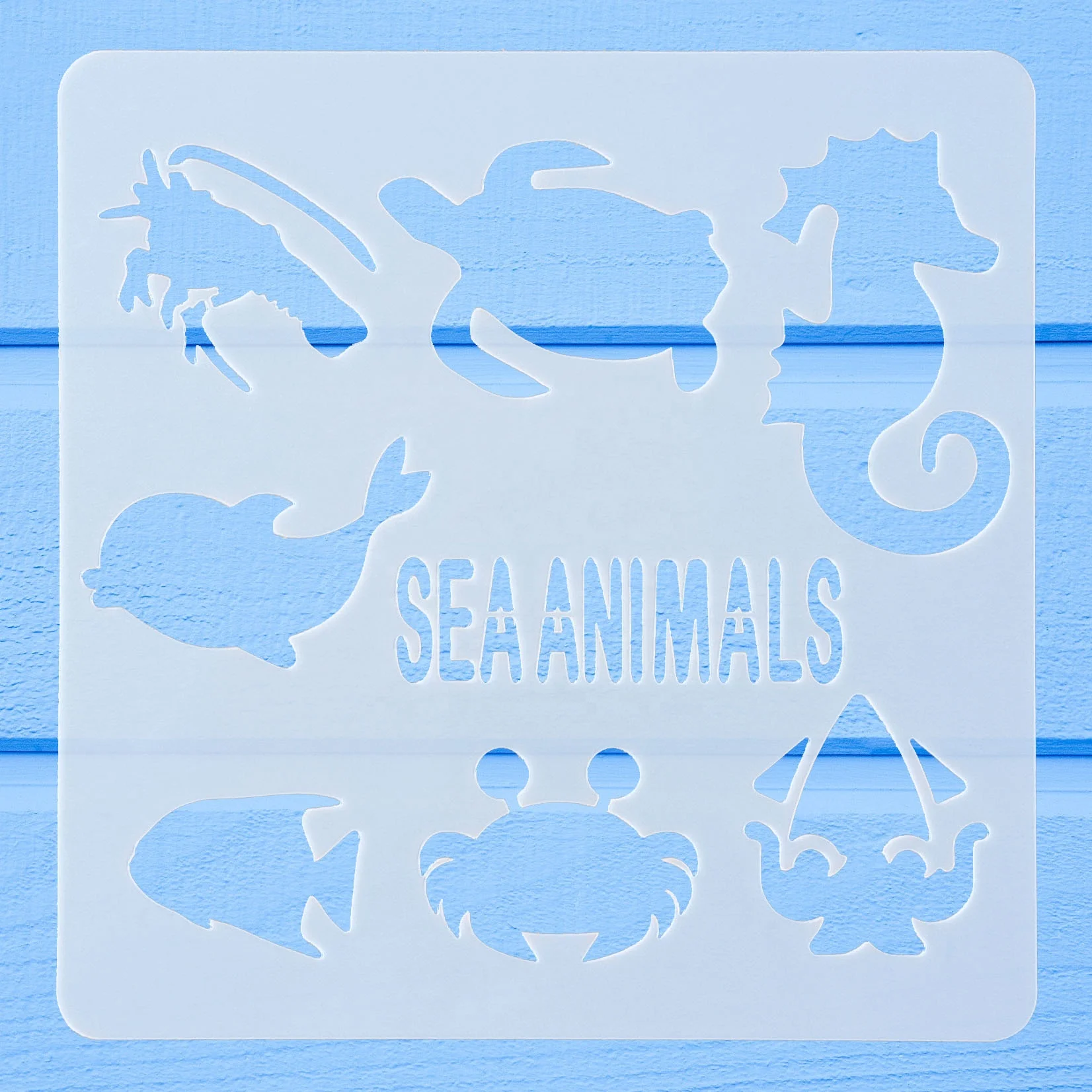 Sea Animal print custom paint stencils in scrapbook conch,sea turtle,dolphin drawing template