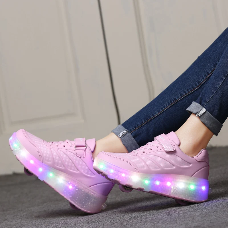 
Two Wheels Luminous Sneakers Blue Pink Led Light Roller Skate Shoes for Children Kids Led Shoes Boys Girls Shoes Light Up 