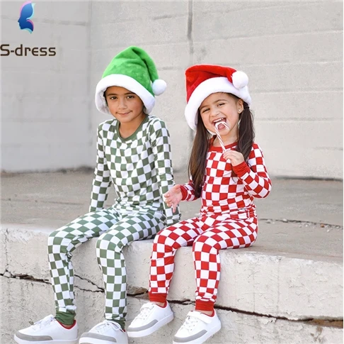 Sibling Matching Outfits Red And Green Plaid Kids Pajama Set Children Pyjamas Sets
