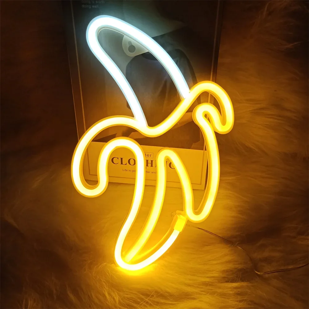 LED Neon Sign Lamp Banana Cherry Cactus Shaped Fruit Restaurant Wall Neon Light for Party Wedding Shop Birthday Home Decoration