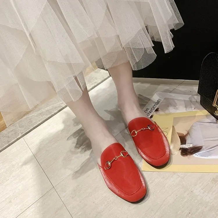 New outerwear fashion all-match flat toe head ladies half slippers  955