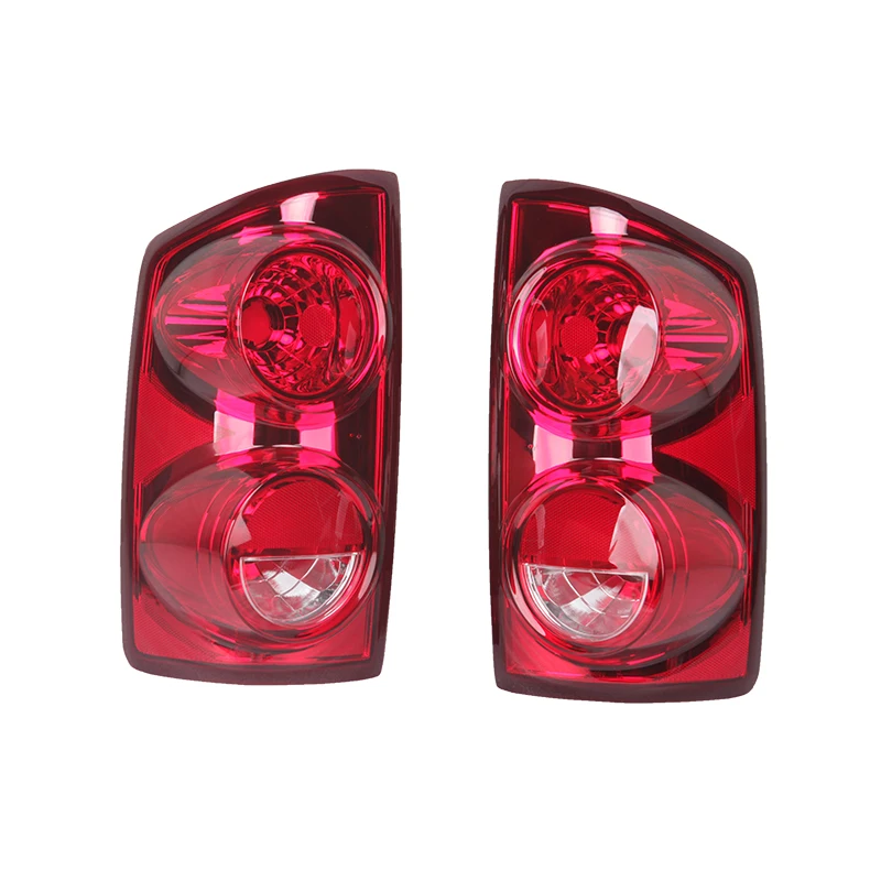 For Dodge Ram Truck Red Clear Tail Lights Brake Lamps Driver Left + Passenger Right Pair Replacement Set 2007-2009-