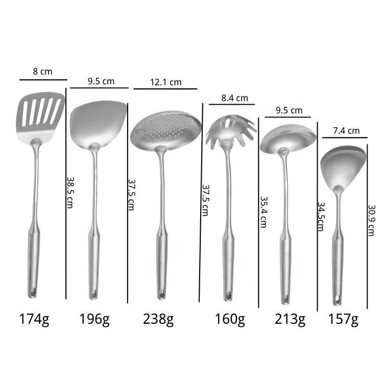 Heat Resistant Wok Stainless Steel Kitchen Cooking Cuisine Serving Utensil Set Manufacturers Skimmer Ladle Spaghetti Rake Set