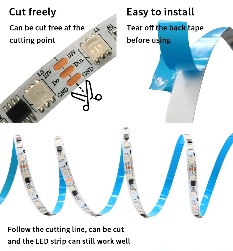 Gmjjh005 5050 60Leds/M  10Mm Rgbic Ip20 5050 Rgb Led Strip 5M/Roll Pixel Led Rgb Ws2811 Rgb Strip Light