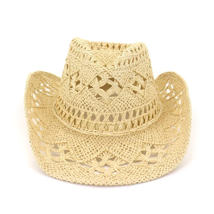 New Hollow Spring And Summer Outdoor Men And Women Couple Hat Travel Sunscreen Visor Western Cowboy Hand Woven Straw Hat