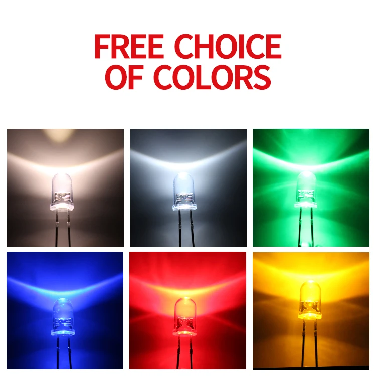 5 мм круглая головка прозрачная Одиночная вспышка красная желтая синяя зеленая Белая светодиодная прямая подсветка