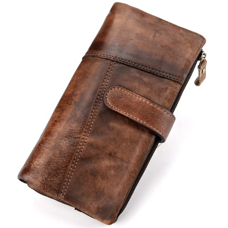 Многофункциональный винтажный мужской бумажник с блокировкой RFID Длинные кошельки из натуральной кожи на заказ